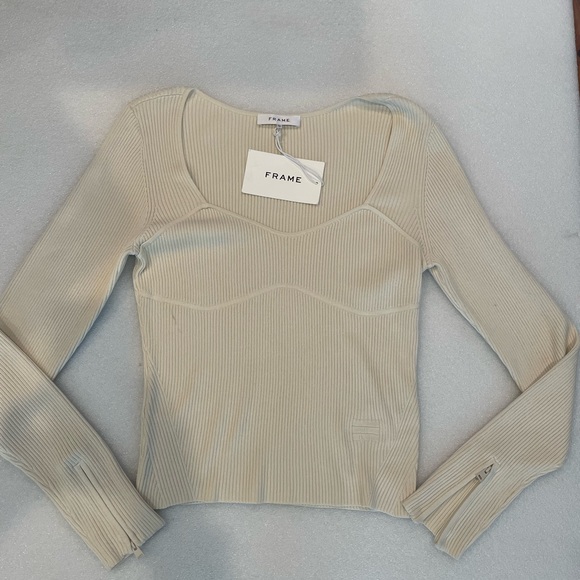 FRAMER Women’s Ribbed Zip Long Sleeve Top Body Shaped Sz XL MSRP $468 - Picture 5 of 13